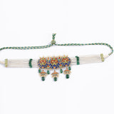 Mini choker with earring pair with Diamond polki and emerald maniya and pearls DESIGN NO KMNE3000