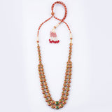 Double line necklace with Diamond polki and Red talf KMNE3006