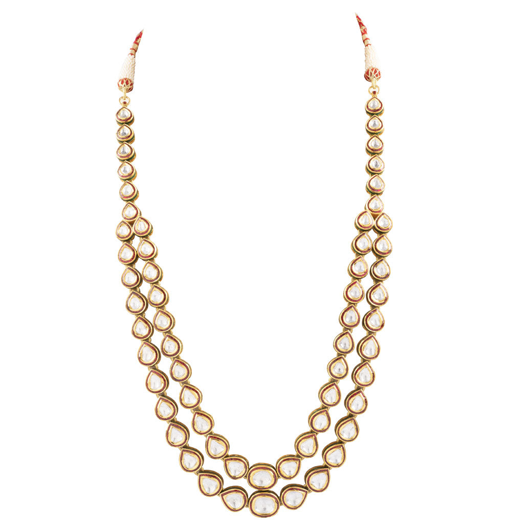 Double line necklace with Diamond polki and Red talf KMNE3006