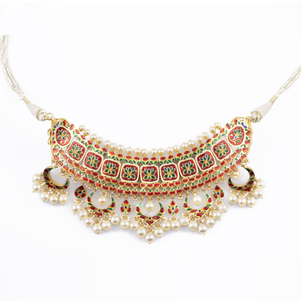Big choker with earring pair with Diamond polki and pearls  KMNE3028