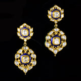 Necklace and Earring pair with blue meena in 18k gold and diamond polki. - KMNE3057