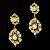 Necklace and Earring pair with blue meena in 18k gold and diamond polki. - KMNE3057