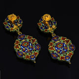 Necklace and Earring pair with blue meena in 18k gold and diamond polki. - KMNE3057