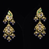 Necklace (chick) and Earring pair in peacock meena in 18k gold and uncut diamond. - KMNE3101