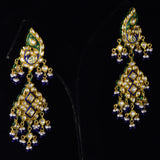 Necklace (chick) and Earring pair in peacock meena in 18k gold and uncut diamond. - KMNE3101