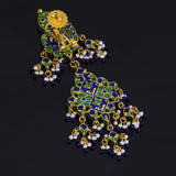 Necklace (chick) and Earring pair in peacock meena in 18k gold and uncut diamond. - KMNE3101