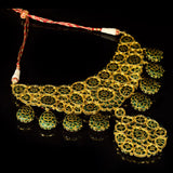 Necklace and  earring pair in 18k gold and big  uncut diamonds and colour stones. - KMNE3148