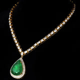 Single line necklace with diamond polki with columbian emerald pendant with full cut diamond. - KMNE3202