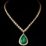 Single line necklace with diamond polki with columbian emerald pendant with full cut diamond. - KMNE3202