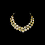 This grand fusion-style necklace features a Big diamond Polki at the center, surrounded by shimmering round diamonds. A striking design that blends traditional elegance with modern luxury for special occasions.(KMNE3296)