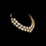 This grand fusion-style necklace features a Big diamond Polki at the center, surrounded by shimmering round diamonds. A striking design that blends traditional elegance with modern luxury for special occasions.(KMNE3296)