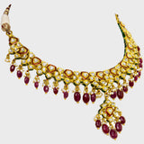 Embrace timeless elegance with our exquisite red enameled round necklace and earring set - (KMNE3350)