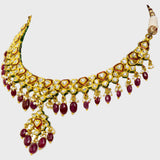 Embrace timeless elegance with our exquisite red enameled round necklace and earring set - (KMNE3350)