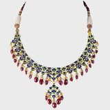 Embrace timeless elegance with our exquisite red enameled round necklace and earring set - (KMNE3350)