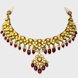 Embrace timeless elegance with our exquisite red enameled round necklace and earring set - (KMNE3350)