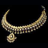 Blue Meena necklace set, intricately adorned with gleaming diamond polki and lustrous pearls. A fusion of tradition and sophistication.(KMNE3378)