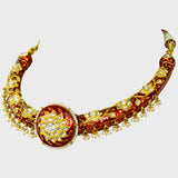 Traditional Red Meena Bore Hasli with Jhoomki Pair, Adorned with Diamond Polki and Pearls (KMNE3414)