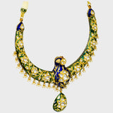 Experience the Beauty of Tradition with this Peacock Design Hasli Necklace and Earring Pair - (KMNE3422)