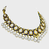 Radiant Elegance: Adorn yourself with this exquisite blue enameled necklace and earring set - (KMNE3425)