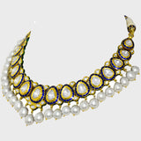 Radiant Elegance: Adorn yourself with this exquisite blue enameled necklace and earring set - (KMNE3425)