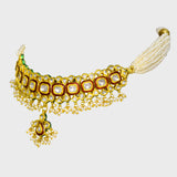 Radiant Red Enameled Small Choker Necklace and Earring Set with Diamond Polki and Pearls - (KMNE3440)