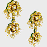 Radiant Red Enameled Small Choker Necklace and Earring Set with Diamond Polki and Pearls - (KMNE3440)