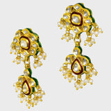 Radiant Red Enameled Small Choker Necklace and Earring Set with Diamond Polki and Pearls - (KMNE3440)