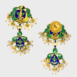 Radiant Red Enameled Small Choker Necklace and Earring Set with Diamond Polki and Pearls - (KMNE3440)