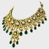 Embrace Opulence: Introducing our Green Meena Big Necklace and Earring Pair - (KMNE3442)