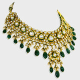 Embrace Opulence: Introducing our Green Meena Big Necklace and Earring Pair - (KMNE3442)