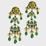 Embrace Opulence: Introducing our Green Meena Big Necklace and Earring Pair - (KMNE3442)