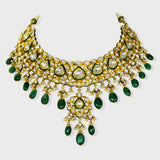 Embrace Opulence: Introducing our Green Meena Big Necklace and Earring Pair - (KMNE3442)