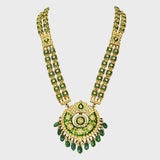 Embrace Tradition: Adorn yourself with our exquisite Green Enameled Rani Haar and Earring Pair - (KMNE3451)