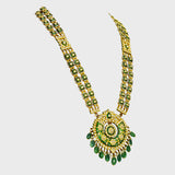 Embrace Tradition: Adorn yourself with our exquisite Green Enameled Rani Haar and Earring Pair - (KMNE3451)
