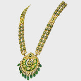 Embrace Tradition: Adorn yourself with our exquisite Green Enameled Rani Haar and Earring Pair - (KMNE3451)