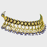 Discover elegance redefined with our exquisite blue enameled sleek choker necklace and earring pair - (KMNE3452)