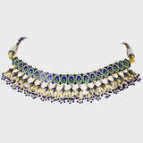 Discover elegance redefined with our exquisite blue enameled sleek choker necklace and earring pair - (KMNE3452)