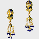 Discover elegance redefined with our exquisite blue enameled sleek choker necklace and earring pair - (KMNE3452)