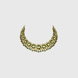 Elevate your elegance with this exquisite green Meena necklace and earring set, adorned with uncut diamonds. A timeless fusion of traditional artistry and luxury, perfect for weddings and grand celebrations.(KMNE3525)