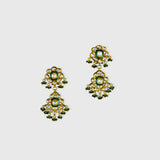 Elevate your elegance with this exquisite green Meena necklace and earring set, adorned with uncut diamonds. A timeless fusion of traditional artistry and luxury, perfect for weddings and grand celebrations.(KMNE3525)