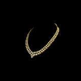 Elegant and timeless, this white two-line connected long necklace and earring pair features dazzling uncut diamonds. Perfect for adding grace and sparkle to weddings, festive events, or special celebrations.(KMNE3590) + (KME2373)