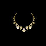 "Elegant diamond uncut polki necklace set with intricate handcrafted design, featuring matching earrings – perfect for weddings and festive occasions. Style code: KMNE3591."