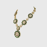 Make a bold statement with this stunning fusion-style necklace set, featuring a dazzling blend of diamond polki, round diamonds, and rich emerald beads. A perfect mix of tradition and modern glamour.(KMNE3592)
