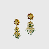 Celebrate tradition with this vibrant multi-color enameled long necklace and earring pair, adorned with uncut diamonds and pearls. Featuring intricate fish design links and a majestic peacock pendant. (KMNE3605)