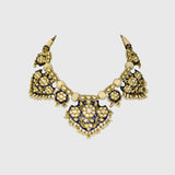 Elevate your style with this exquisite blue Meena Pankhi necklace and earring set, featuring uncut diamonds and delicate pearls. A timeless blend of traditional artistry and elegance, perfect for festive and bridal occasions.(KMNE3625) + (KME2445)