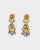 A traditional blue meena choker necklace and earring set adorned with hand-set diamond polki and strung with luminous pearls. Blending heritage enamel artistry with timeless elegance, it’s perfect for weddings and festive occasions. (KMNE3677)