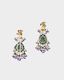 A traditional blue meena choker necklace and earring set adorned with hand-set diamond polki and strung with luminous pearls. Blending heritage enamel artistry with timeless elegance, it’s perfect for weddings and festive occasions. (KMNE3677)