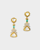 A fusion-style three-line necklace and earring set featuring diamond polki with round and emerald-cut oval diamonds, finished with sleek gold chain stringing. A contemporary take on timeless luxury, perfect for modern celebrations. (KMNE3701)
