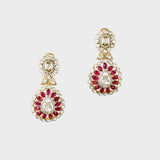 An exquisite fusion-style necklace set featuring sparkling Polki diamonds, brilliant round diamonds, and rich ruby accents, crafted in a bold heavy design to create a luxurious statement with timeless elegance and royal charm. (KMNE3727)