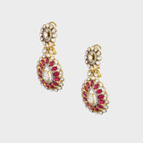 An exquisite fusion-style necklace set featuring sparkling Polki diamonds, brilliant round diamonds, and rich ruby accents, crafted in a bold heavy design to create a luxurious statement with timeless elegance and royal charm. (KMNE3727)